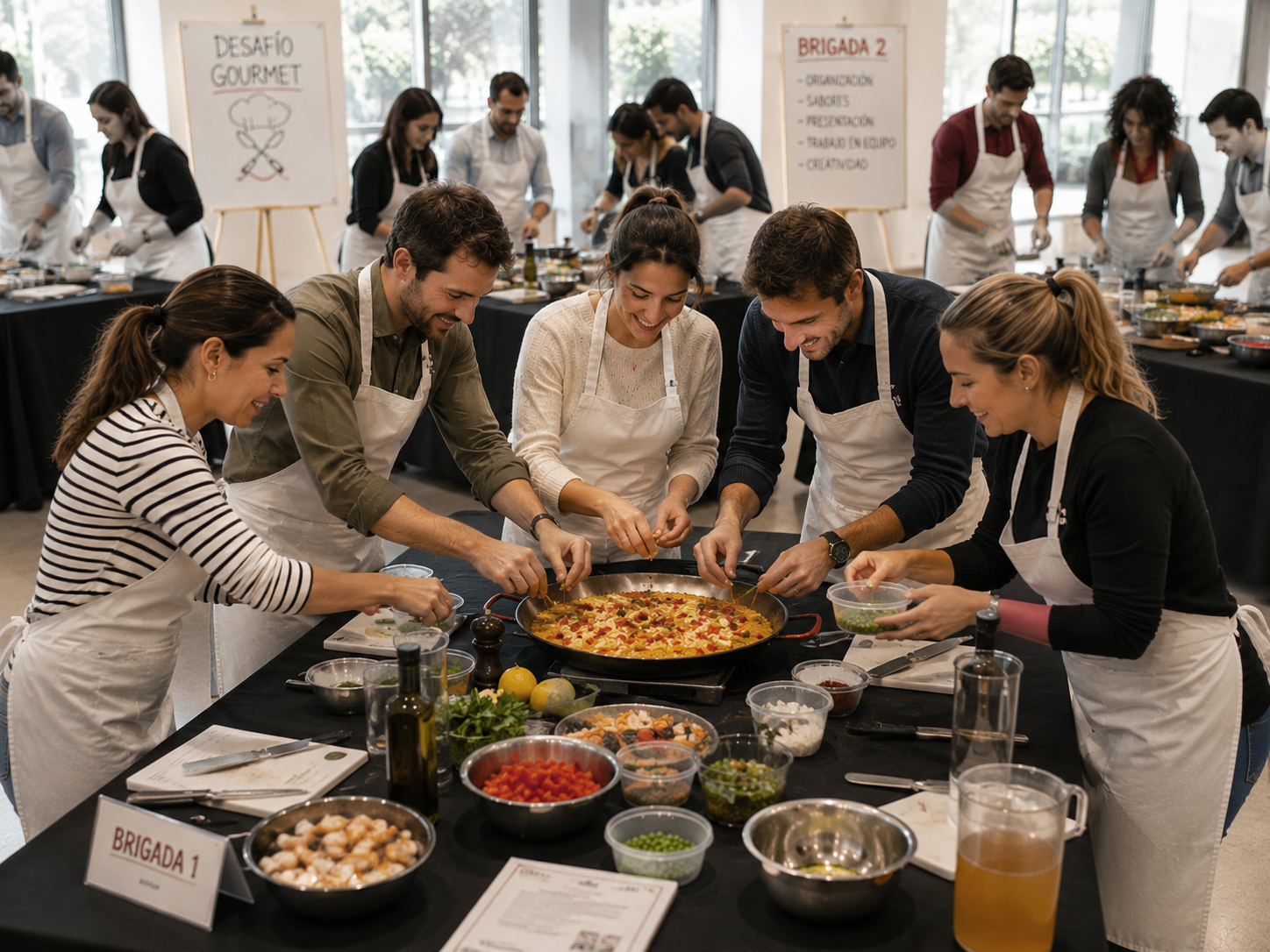 Equipos preparando sus platos durante Desafío Gourmet