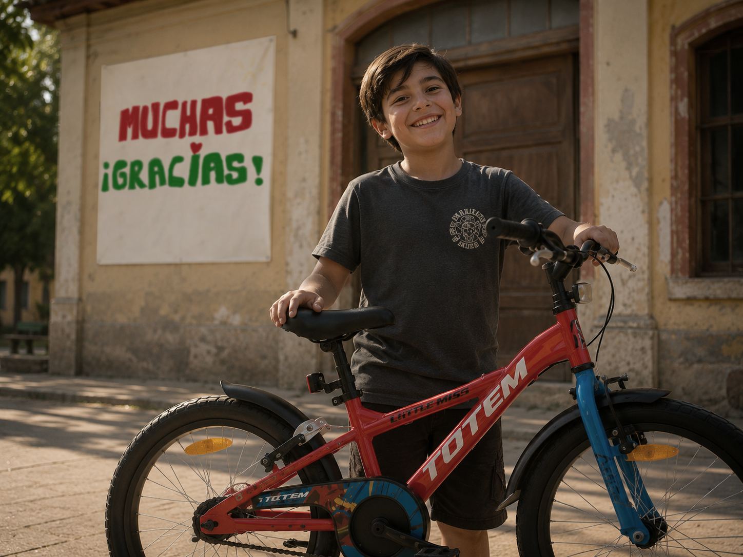 Niño recibiendo una bicicleta