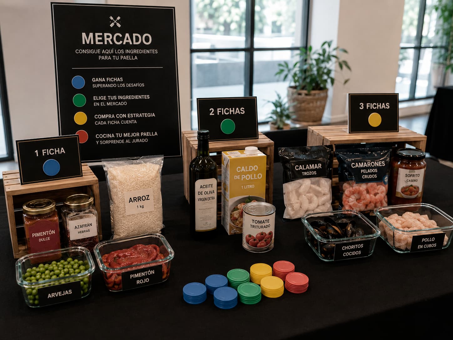 Participantes obteniendo ingredientes en el mercado
